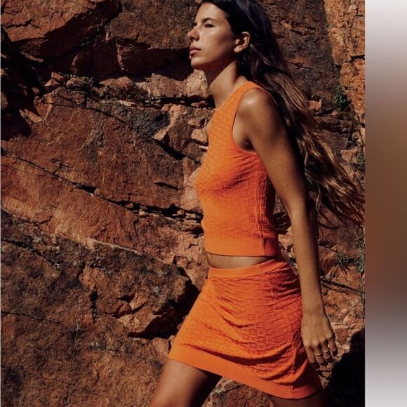 NWT Zara Tank Knit Textured Orange - Picture 1 of 4